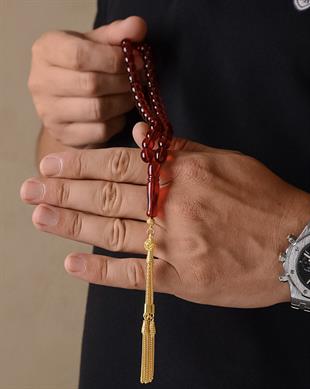 Özel Tasarım Kırmızı Damla Kehribar Tesbih