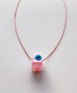 Pembe Bodrum Boncuğu Gümüş Kolye