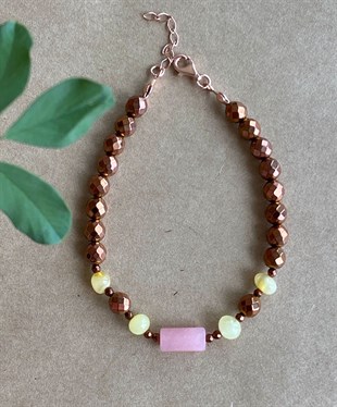 Pembe Quartz Hematit Taşlı Milky Kehribar Bileklik