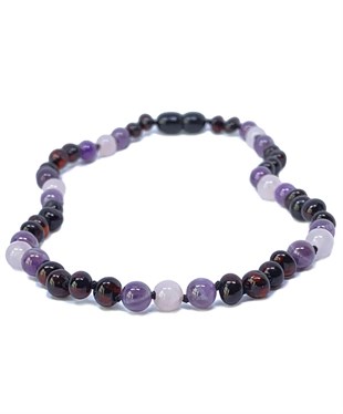 Quartz Ametist Taşı Vişne Rengi Anne Kehribar Kolyesi