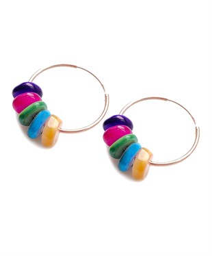 Renkli Taşlı Halka Gümüş Küpe