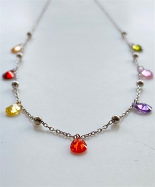 Renkli Taşlı Gümüş Kolye