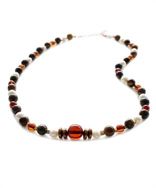 Rodonit İnci Hematit Taşlı Vişne Rengi Kehribar Kolye