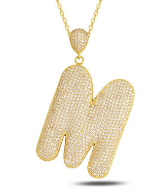 Taşlı Harf Gümüş Kolye