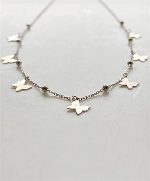 Top Detaylı Kelebek Gümüş Kolye