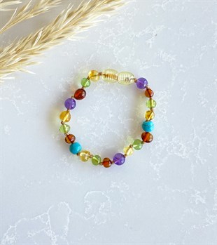 Turkuaz Ametist Karayip Yeşili Çok Renkli Kehribar Bileklik