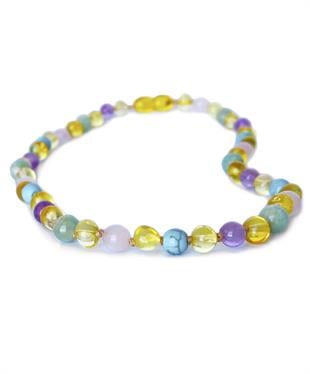 Turkuaz Ametist Quartz Amazonit Taşlı Limon Rengi Anne Kehribar Kolyesi