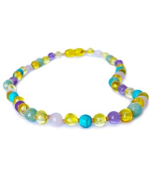 Turkuaz Ametist Quartz Amazonit Taşlı Limon Rengi Kehribar Kolye