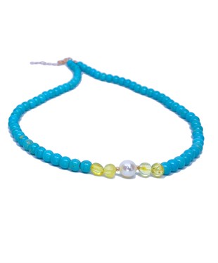 Turkuaz İnci Taşlı Gümüş Zincirli Limon Rengi Kehribar Kolye