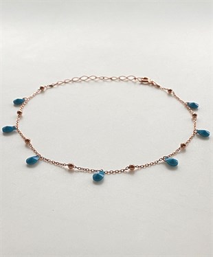 Turkuaz Oval Taşlı Top Detaylı Gümüş Halhal