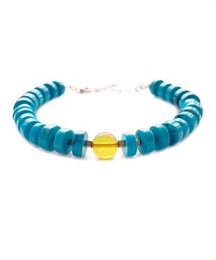Turkuaz Taşı Bal Rengi Kehribar Bileklik