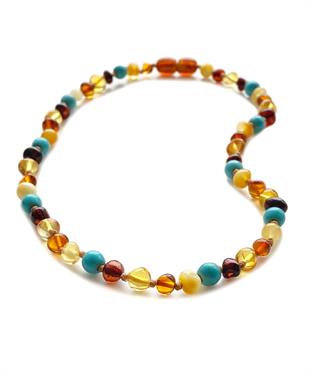 Turkuaz Taşlı Çok Renkli Anne Kehribar Kolyesi