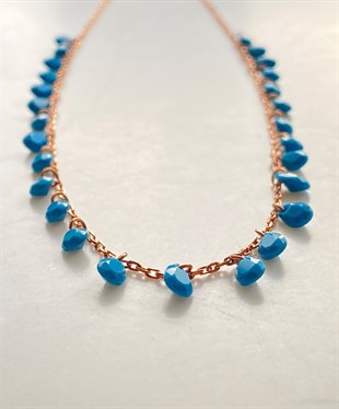 Turkuaz Taşlı Damla Gümüş Kolye