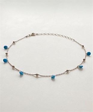 Turkuaz Yuvarlak Taşlı Top Detaylı Gümüş Halhal