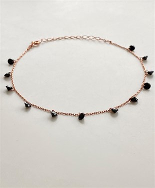 Yuvarlak Siyah Taşlı Gümüş Halhal