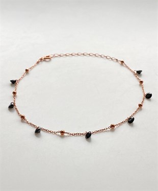 Yuvarlak Siyah Taşlı Top Detaylı Gümüş Halhal