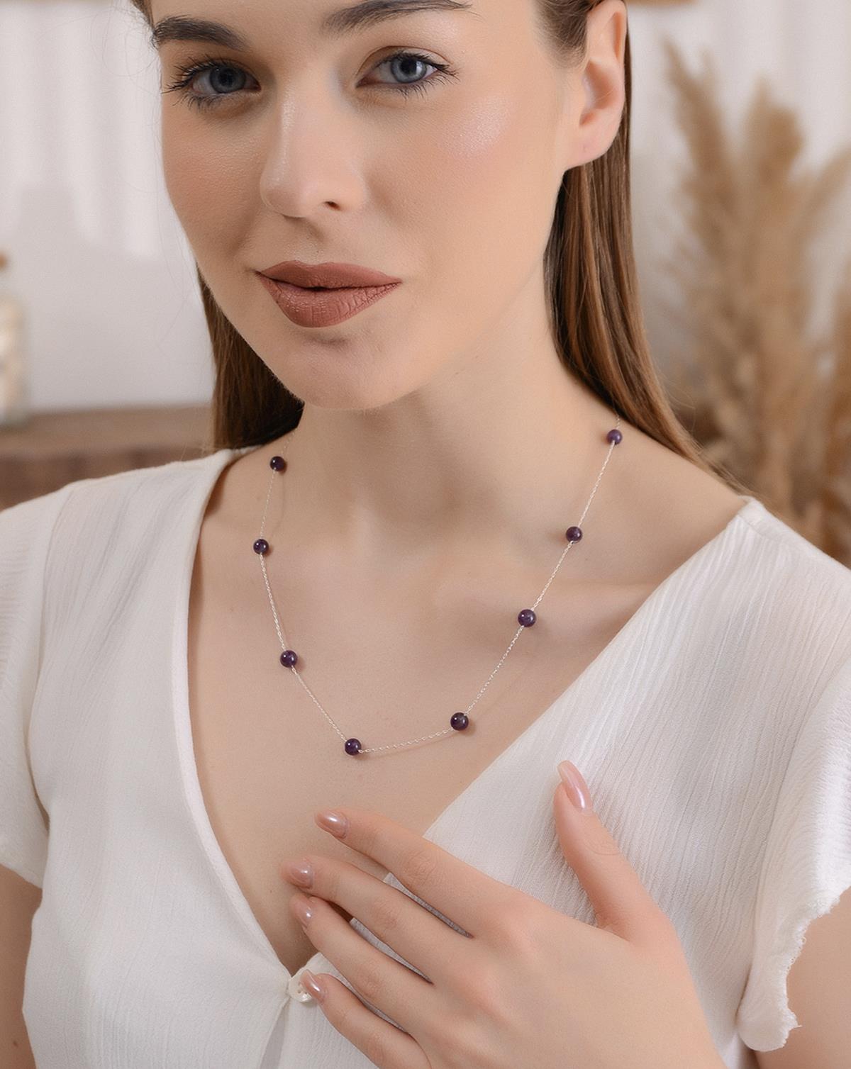 925 Ayar Gümüş Ametist Kolye