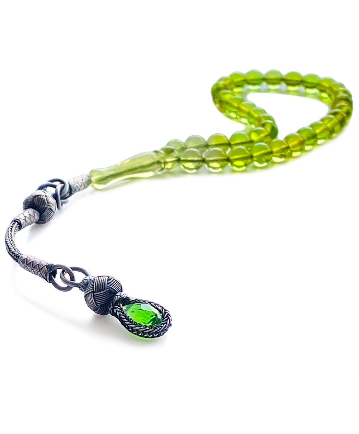 925 Ayar Gümüş Kazazi Püsküllü Küre Kesim Karayip Damla Kehribar Tesbih