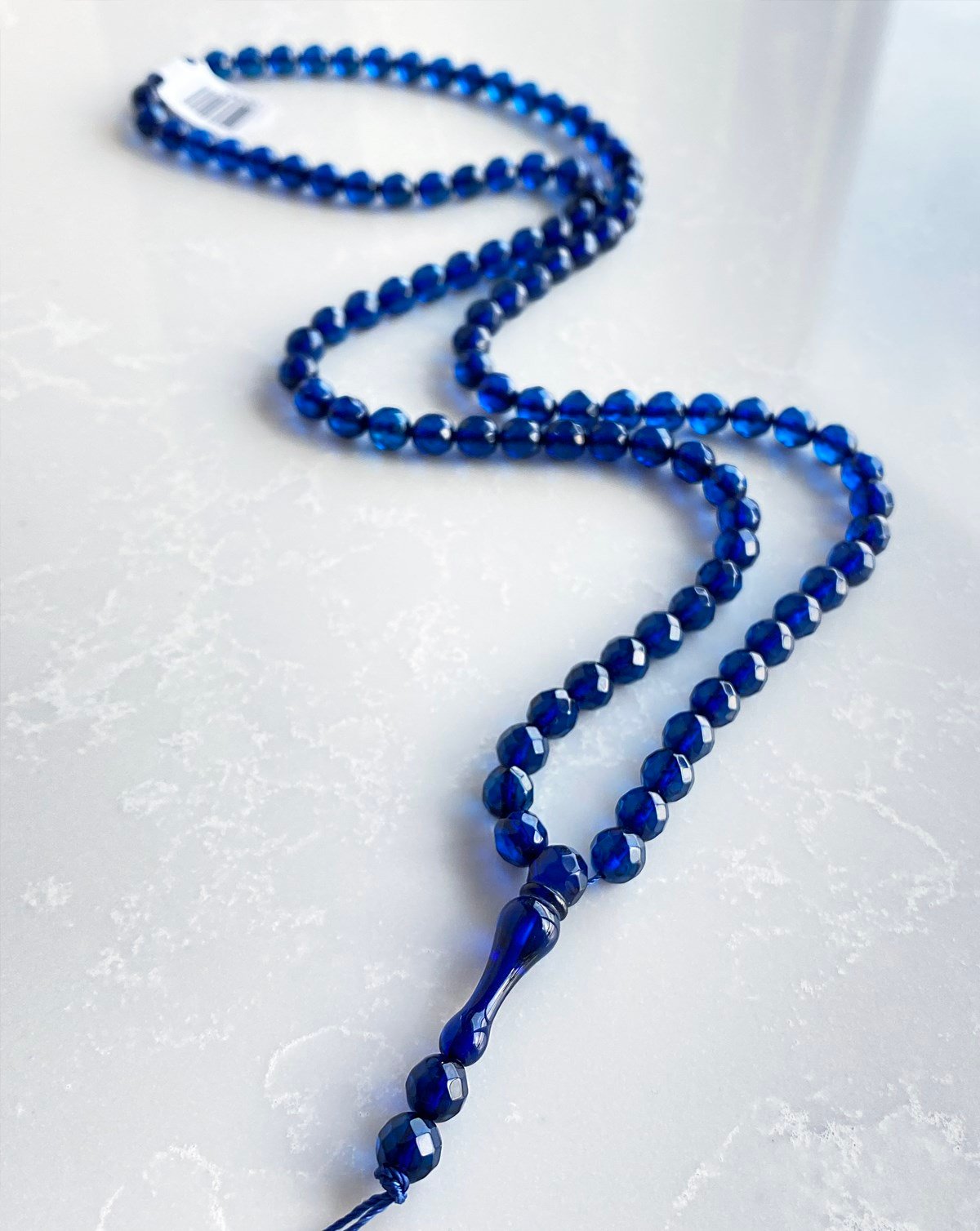 99'lu Fasetli 6 mm Dominik Mavi Damla Kehribar Tesbih