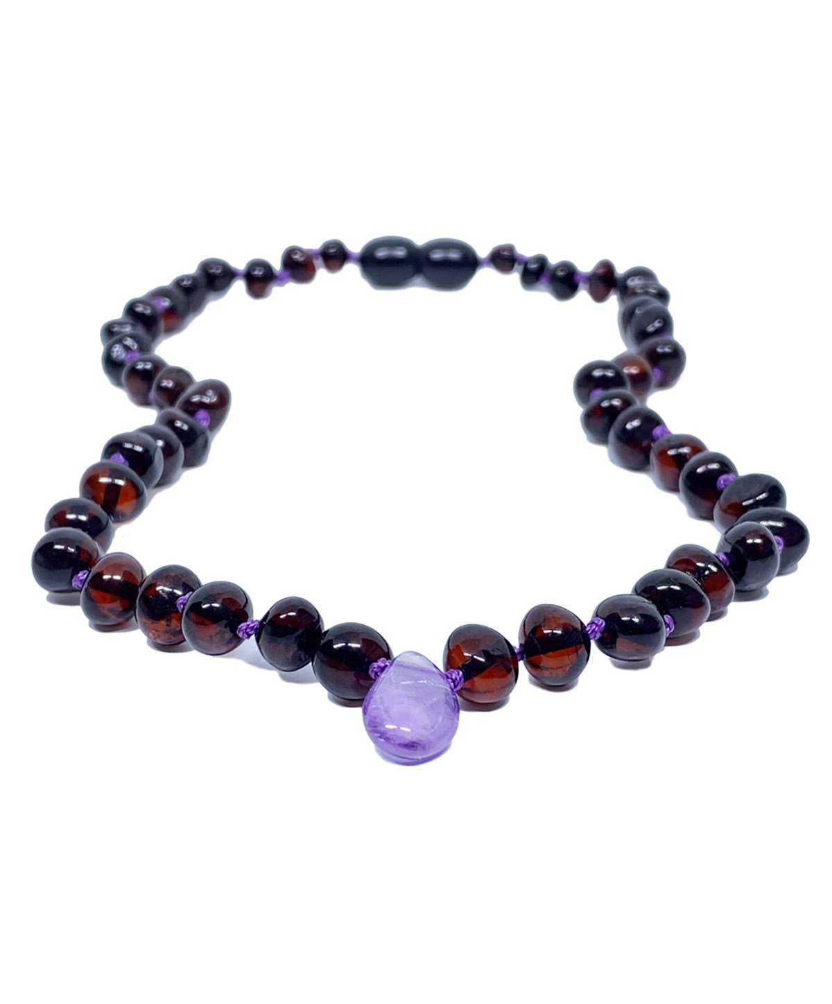 Ametist Taşlı Vişne Rengi Kehribar Kolye