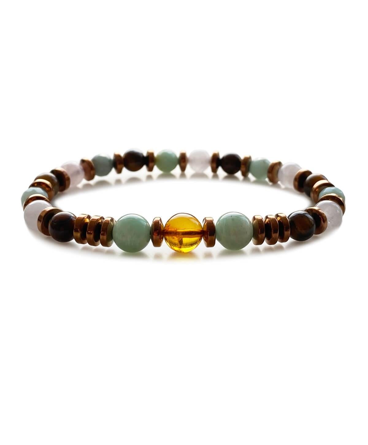 Aventurin Rodonit Quartz Hematit Taşlı Bal Rengi Kehribar Bileklik