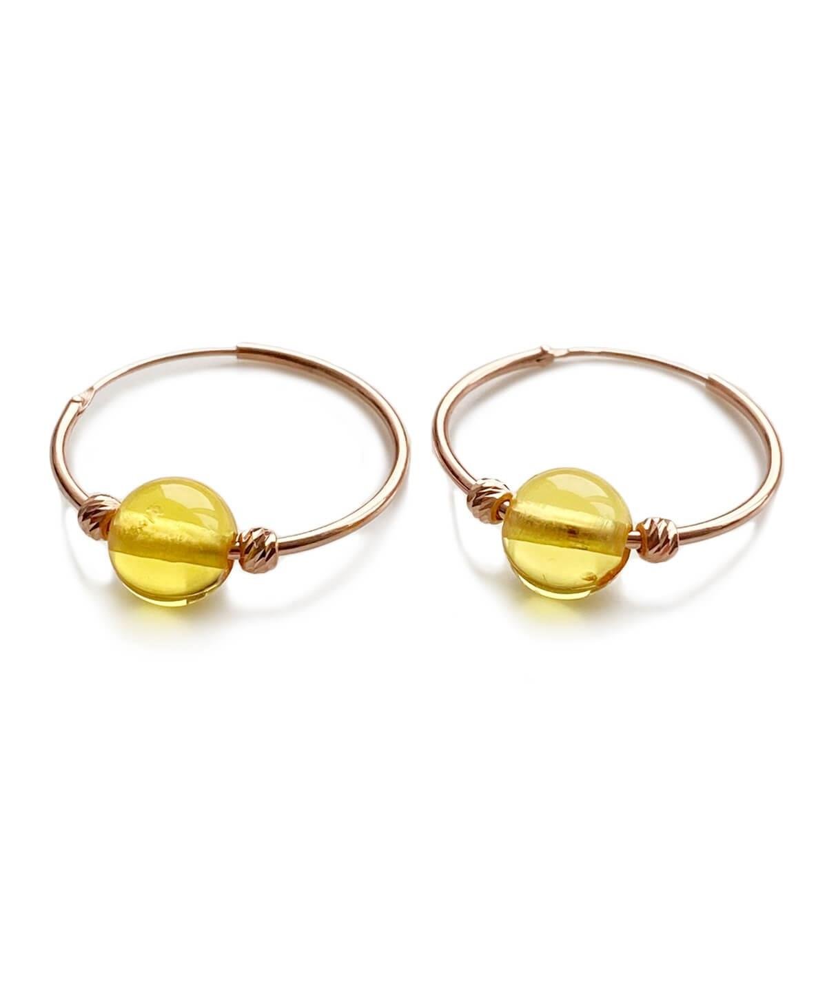 Bal Rengi Kehribar Halka Gümüş Küpe