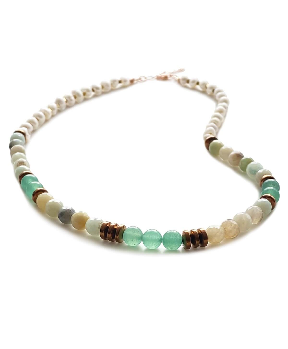 İnci Aventurin Hematit Amazonit Taşlı Doğal Taş Kolye