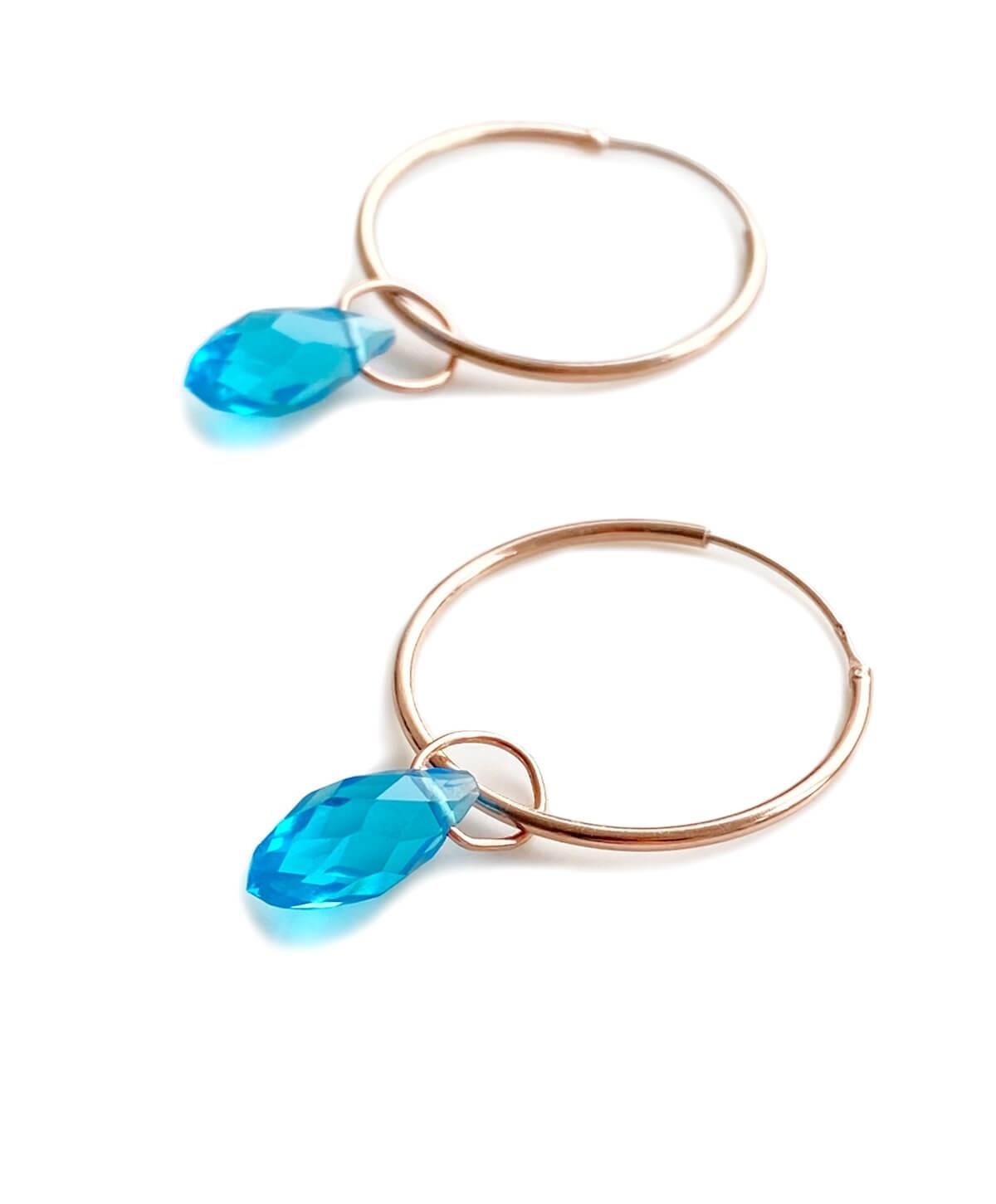 Kristal Mavi Halka Gümüş Küpe