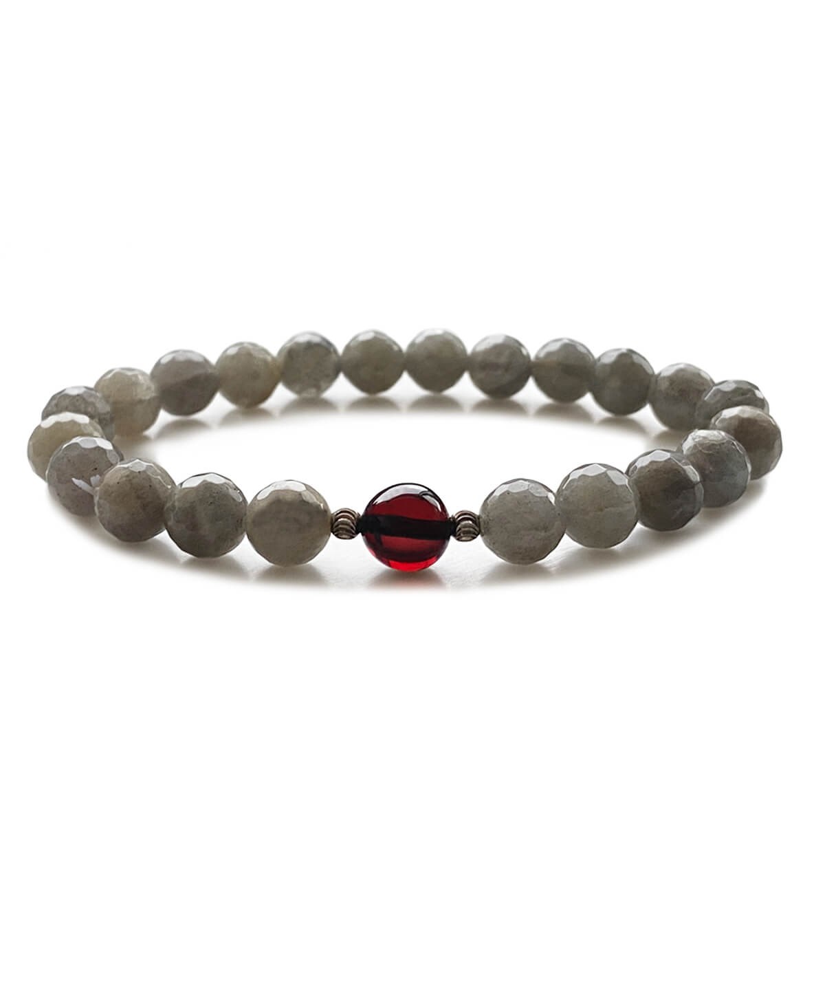 Labradorit Taşlı Vişne Rengi Kehribar Bileklik