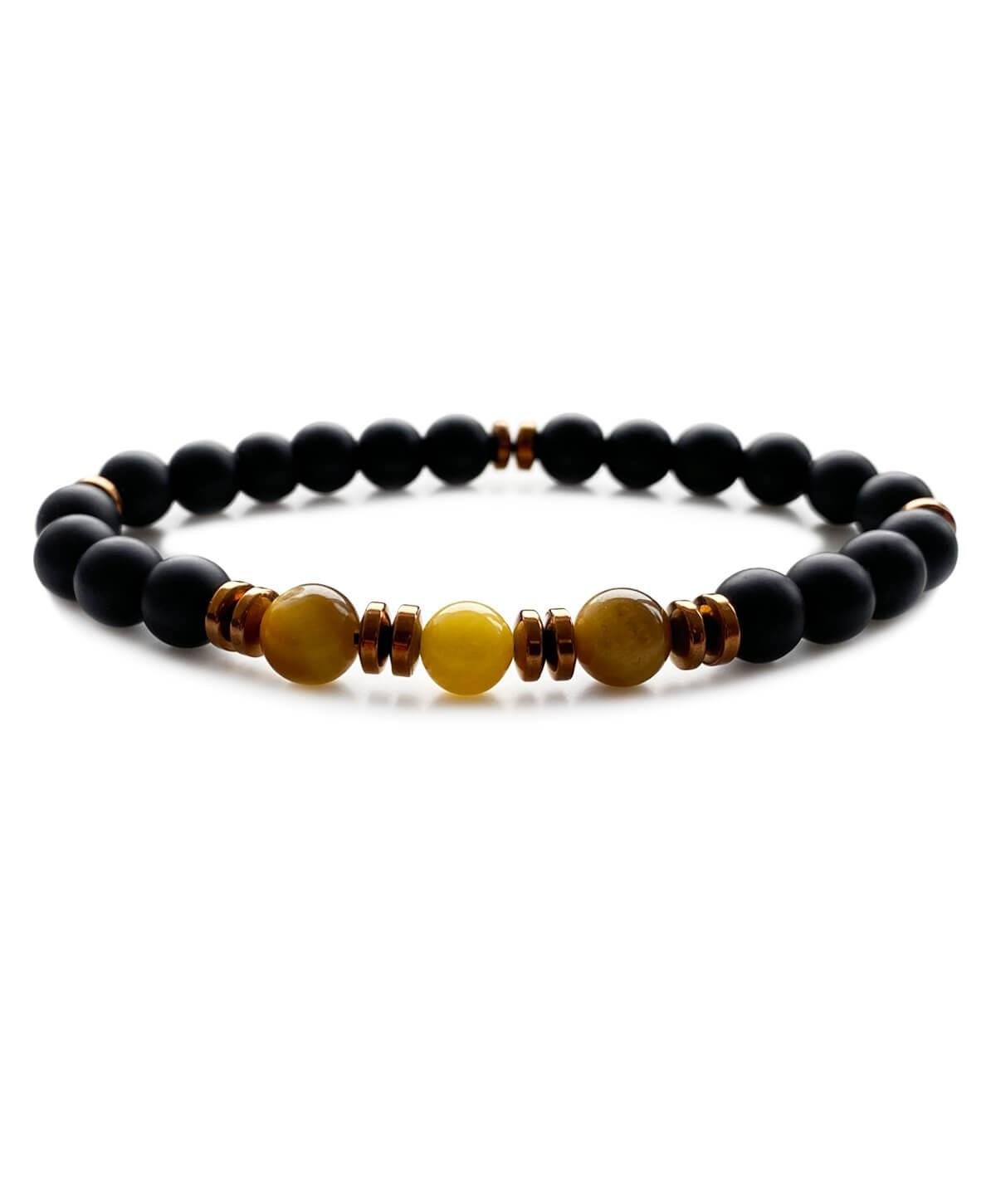Mat Onyx Hematit Taşlı Mat Sarı Kehribar Bileklik