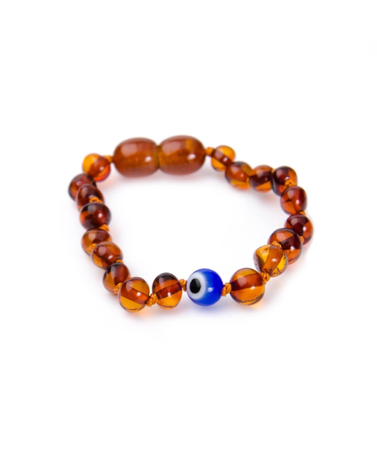 Nazar Boncuklu Karamel Rengi Kehribar Bileklik