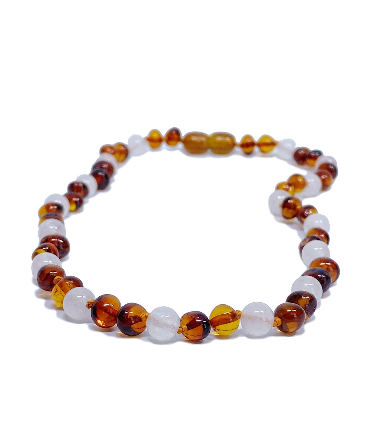 Quartz Taşlı Karamel Rengi Kehribar Kolyesi