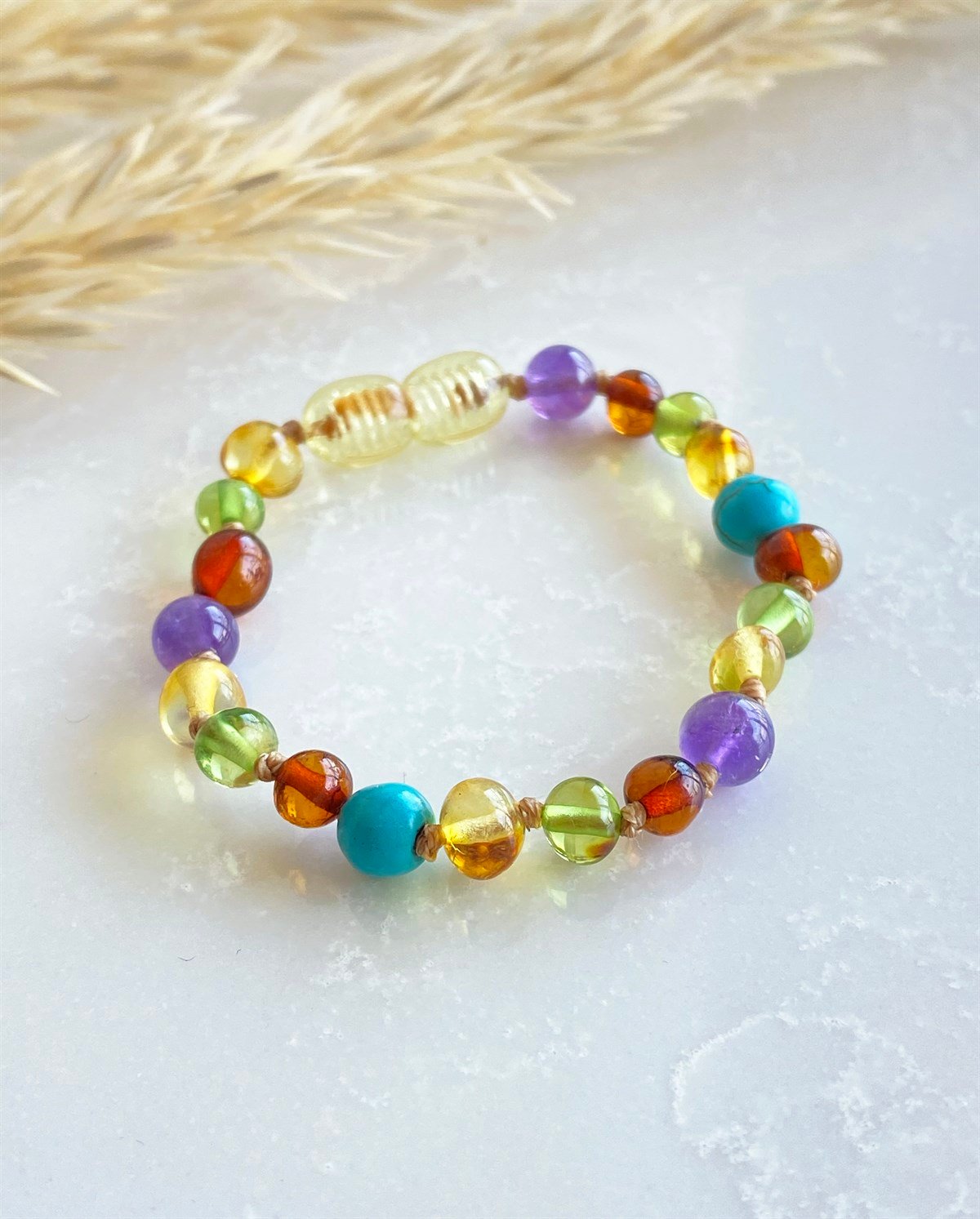 Turkuaz Ametist Karayip Yeşili Çok Renkli Kehribar Bileklik