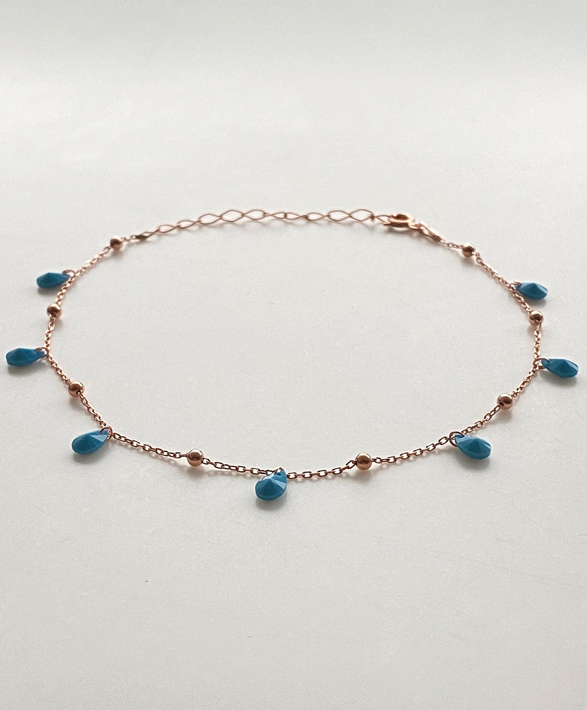 Turkuaz Oval Taşlı Top Detaylı Gümüş Halhal