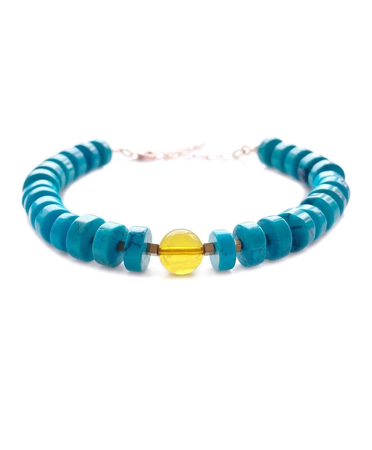 Turkuaz Taşı Bal Rengi Kehribar Bileklik