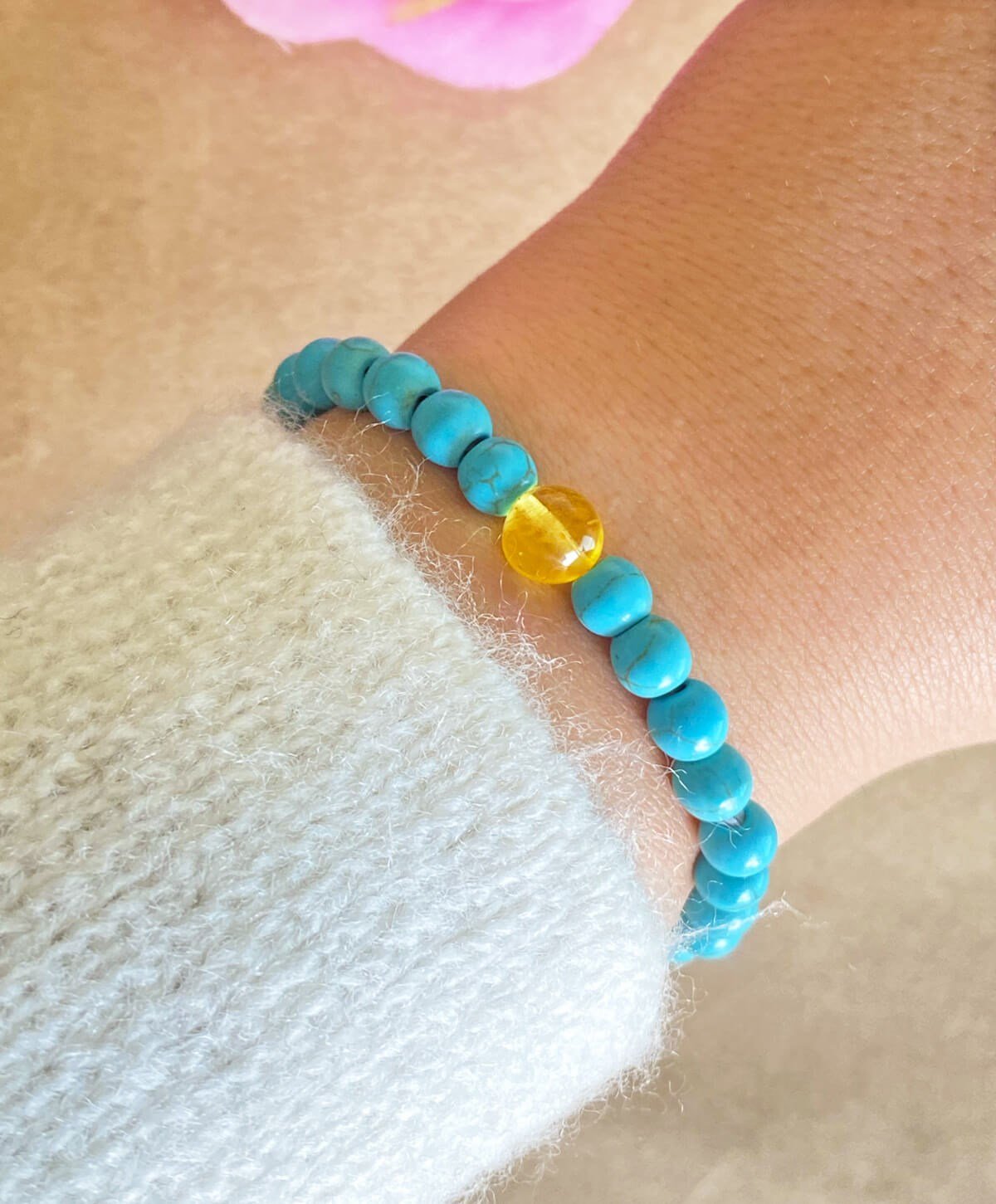 Turkuaz Taşı Bal Rengi Kehribar Bileklik