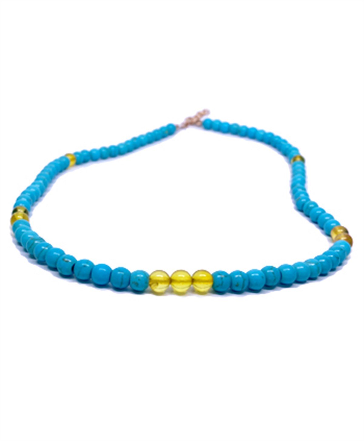 Turkuaz Taşlı Gümüş Zincirlik Bal Rengi Kehribar Kolye