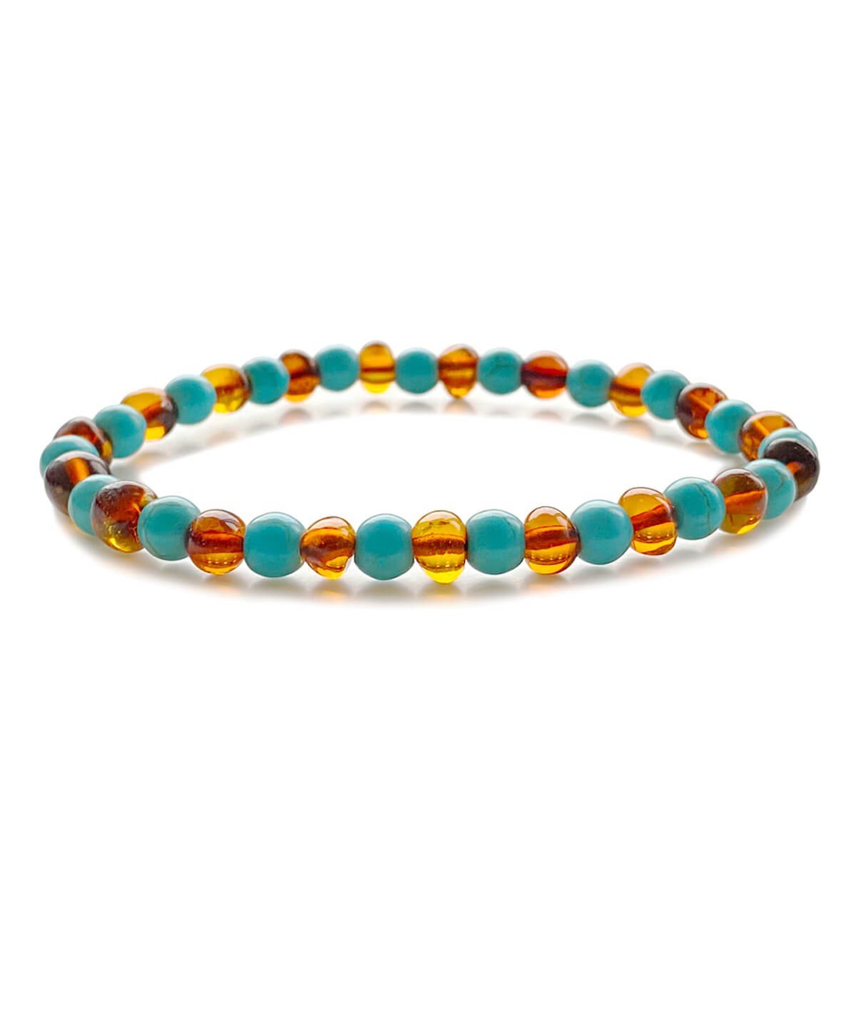 Turkuaz Taşlı Karamel Rengi Baba Kehribar Bileklik