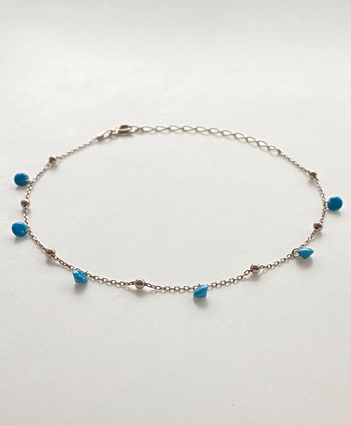 Turkuaz Yuvarlak Taşlı Top Detaylı Gümüş Halhal