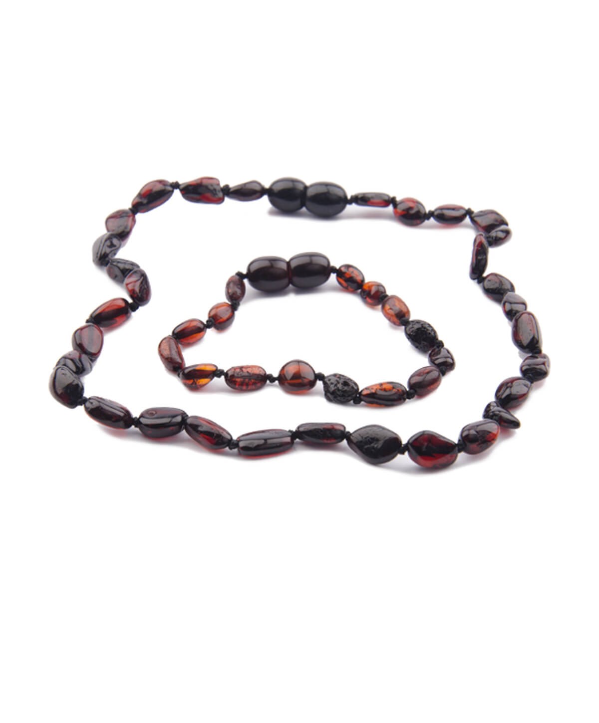 Yassı Vişne Rengi Kehribar Kolye ve Kehribar Bileklik Seti