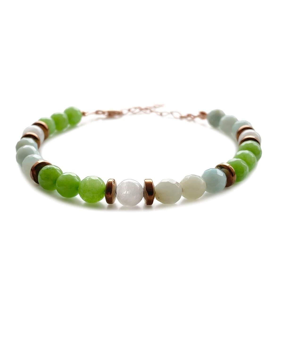 Yeşim Ay Amazonit Hematit Taşlı Doğal Taş Bileklik