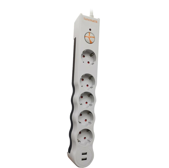 Tuncmatik Powersurge 5+USB-Surge Protection Plug-1050 Joule-White