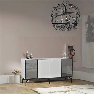 Viva Camlı Konsol Beyaz Aynalı 4 Kapaklı Raflı 160x80x43,5 Cm