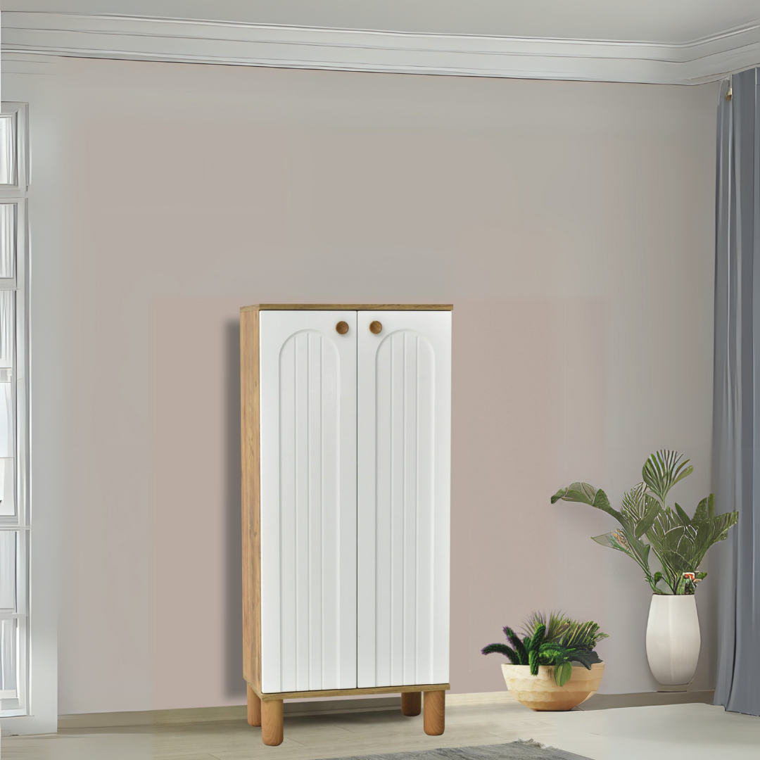 Lidya 2 Kapaklı Ayakkabılık – Atlantik Çam / Beyaz 60x34x135 Cm