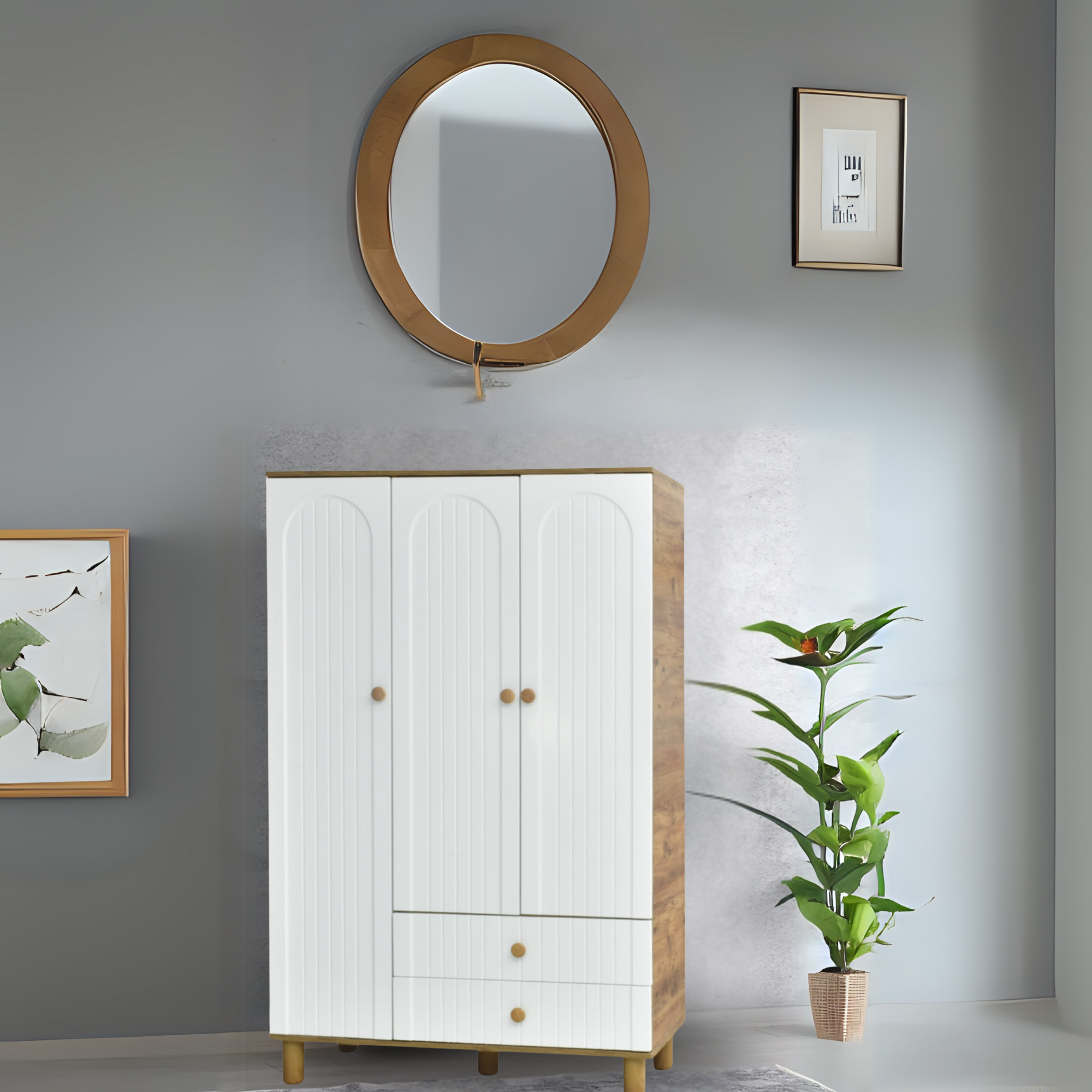 Lidya 3 Kapılı Gardırop Atlantik Çam Beyaz Askılıklı Raflı Çekmeceli Dolap 120x50x195 cm