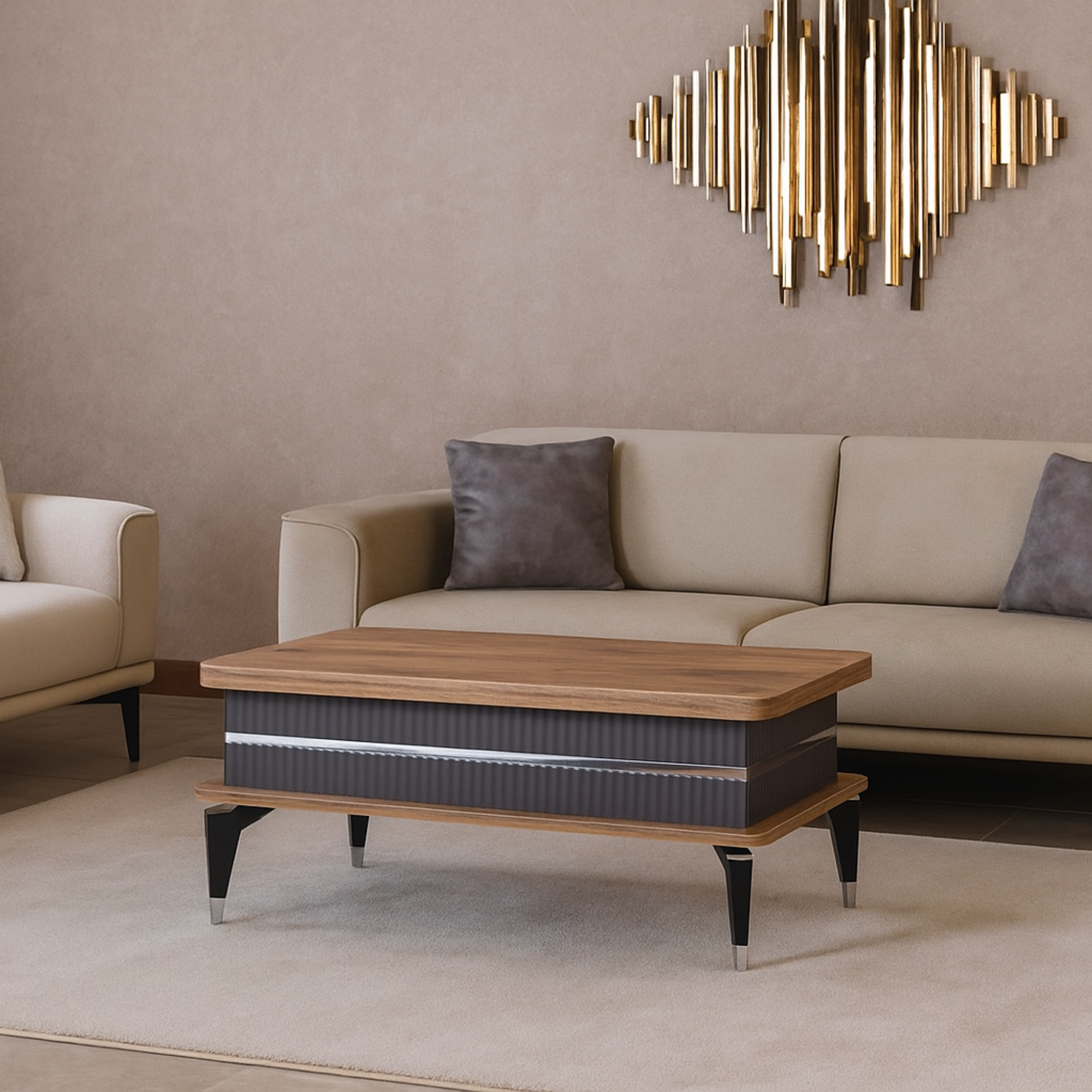 Riva Akıllı Sehpa Atlantik Çam Antrasit Gümüş Detaylı Çok Amaçlı 90x39x60 Cm
