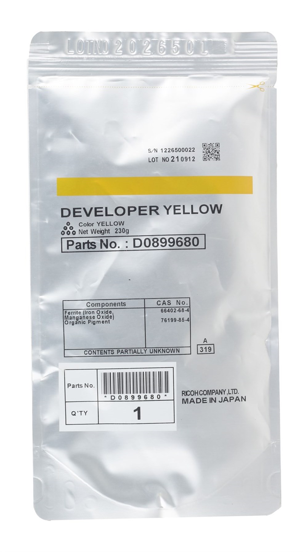 Ricoh MP-C 3501 Orjinal Sarı Developer MP-C 3001-4501-5501 (D089-9680)