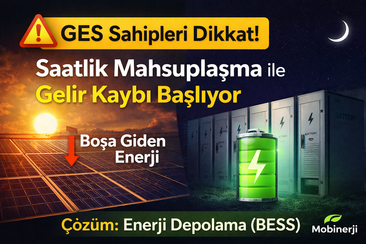 GES saatlik mahsuplaşma ve enerji depolama (BESS) çözümü görseli
