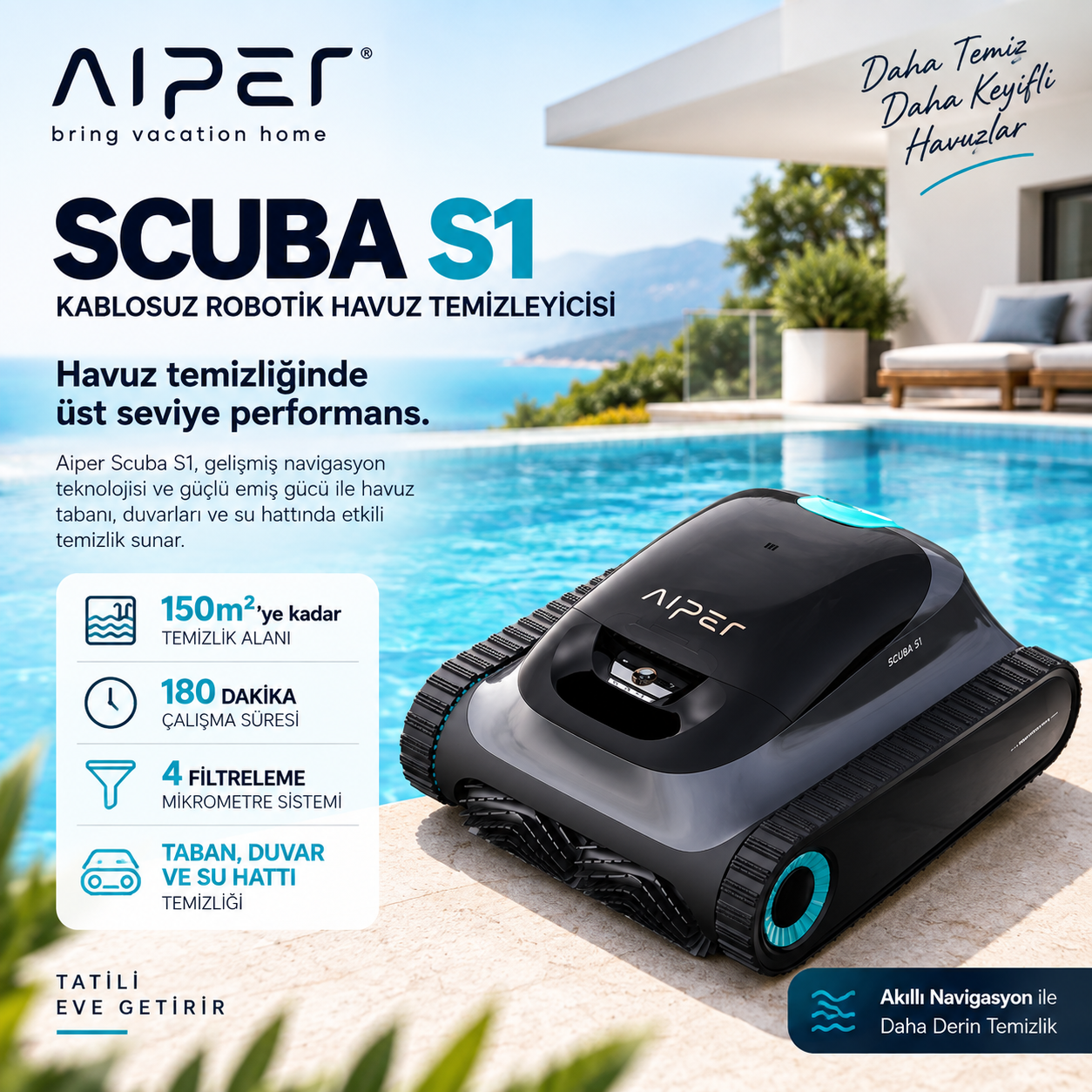 Aiper Scuba S1 kablosuz robotik havuz temizleyici