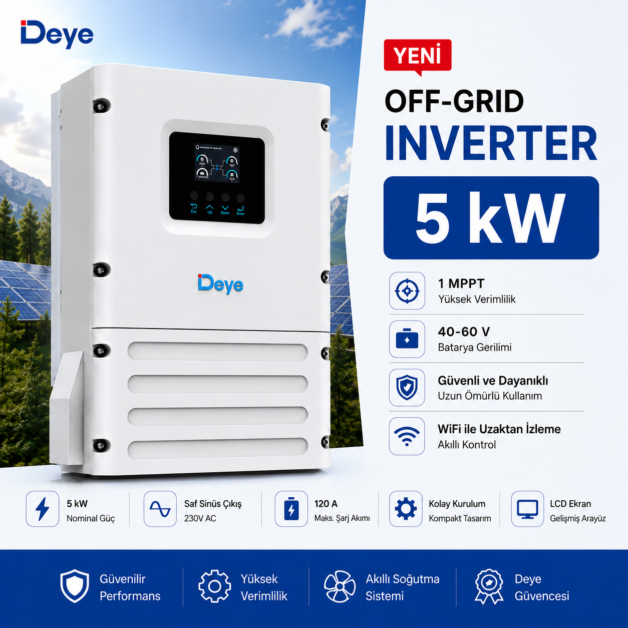 Deye SUN-5K-OG02LP1-EU-AM1 5 kW off-grid inverter ürün genel bakışı